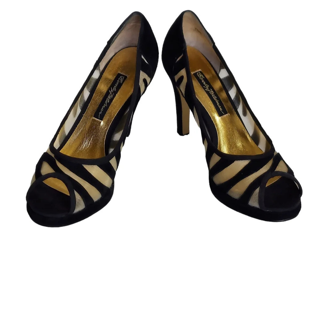 Beverly Feldman Honey2 Black Suede and Mesh Peep Toe Heel - Picture 7 of 16